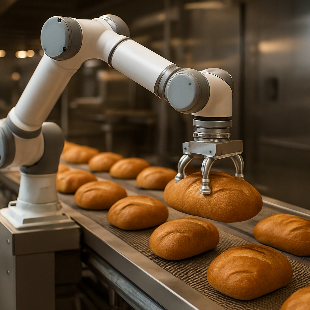 AutoOp robotic arm on commercial bakery line